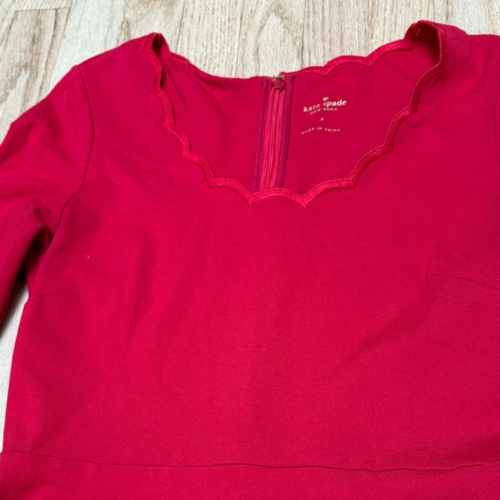 Kate Spade Dress Red A Line Scalloped - Picture 3 of 6